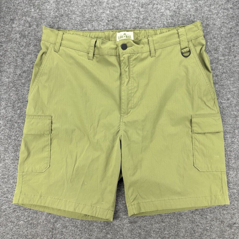 Lake & Trail Mens XL Cargo Shorts Green Ripstop Stretch Hiking Outdoor Utility